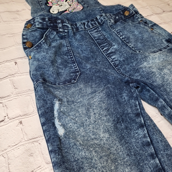 Girls Acid Washed Distressed Denim Overalls - Size 14/16 EUC - Picture 4 of 14